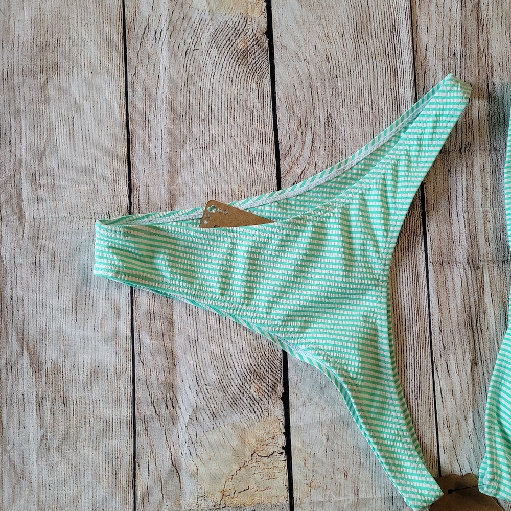 Sexy High Waist Bandeau Mint Striped Bikini✨️ - Picture 3 of 12